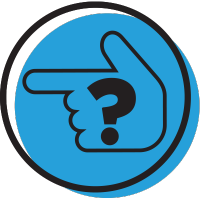 clipart of blue hand pointing left with question mark in middle